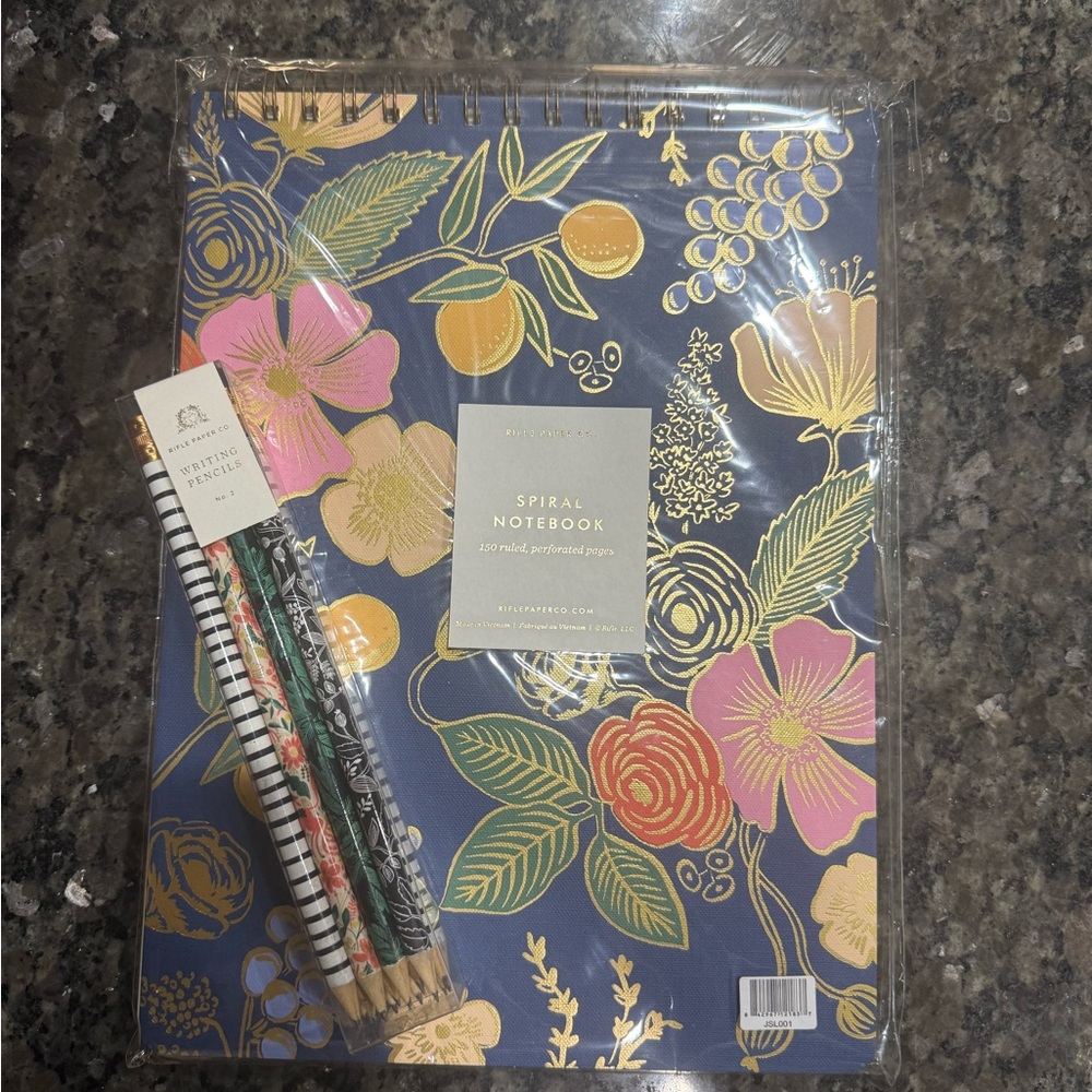 Rifle Paper Co. Navy Floral Spiral Notebook with Pencils